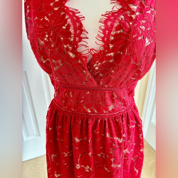 Beautiful Low Back Lace Red Dress - Picture 2 of 5